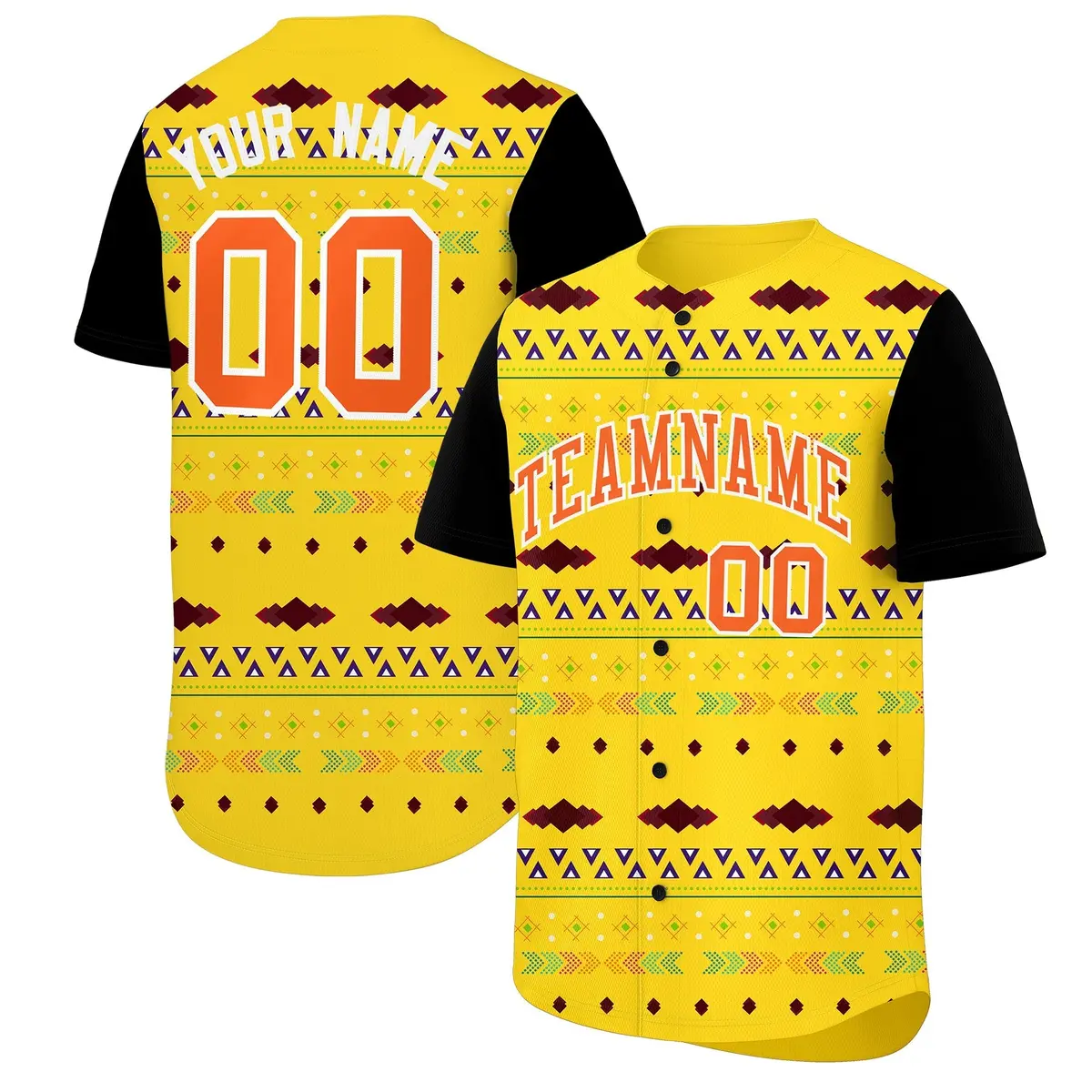 Gold Black White Mexican Style Baseball Jersey