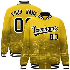 Gold Black-White Pittsburgh Skyline Track Varsity Full-Snap Jacket 1