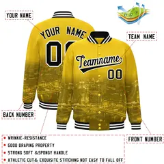 Gold Black-White Pittsburgh Skyline Track Varsity Full-Snap Jacket 2