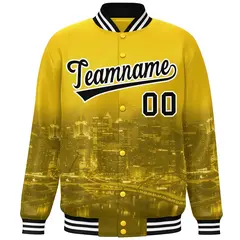 Gold Black-White Pittsburgh Skyline Track Varsity Full-Snap Jacket 3
