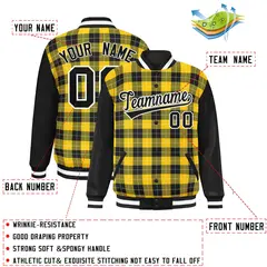 Gold Black-White Plaid Varsity Letterman Baseball Jacket 2
