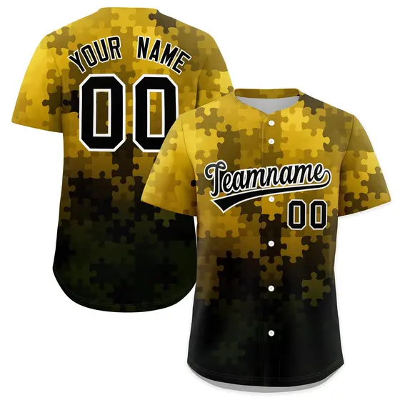 Gold Black White Puzzle Elements Baseball Jersey