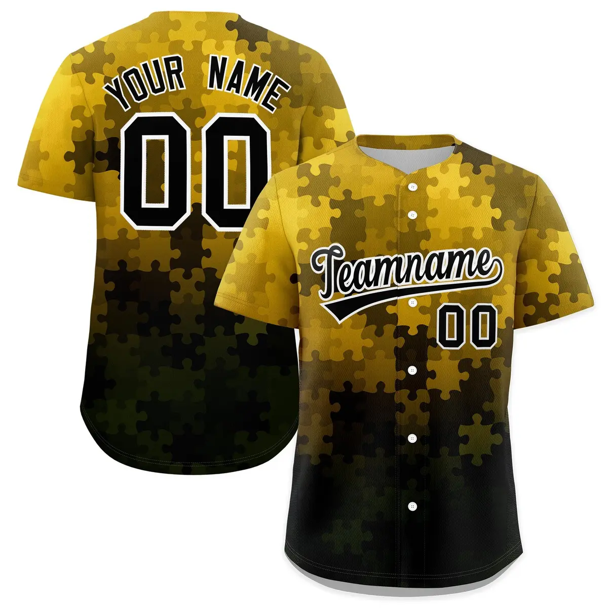 Gold Black White Puzzle Elements Baseball Jersey