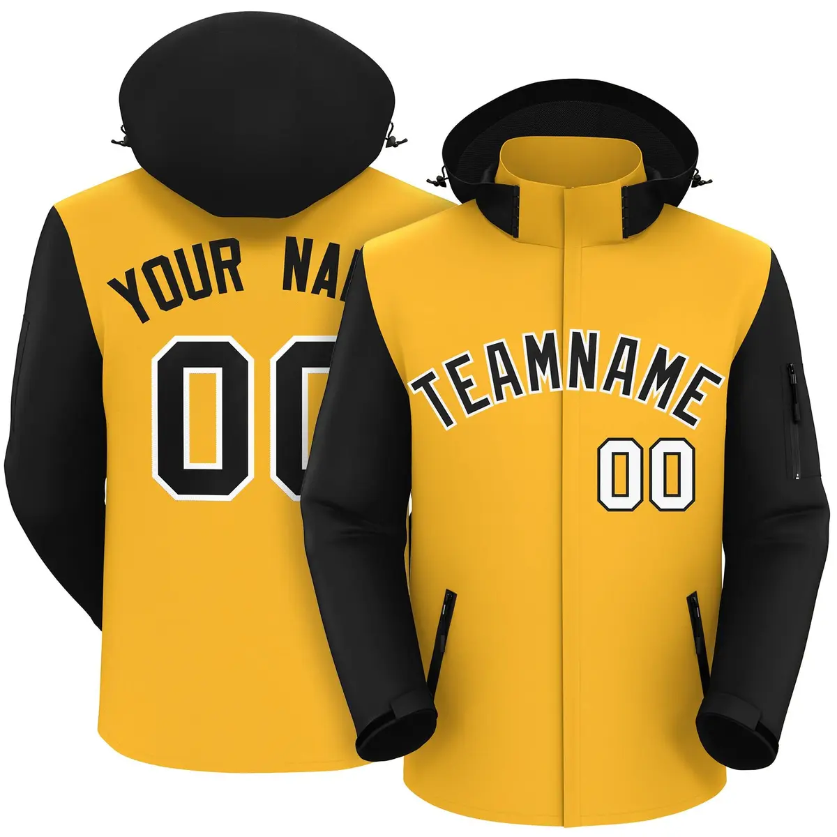 Gold Black-White Raglan Sleeves Waterproof Jacket