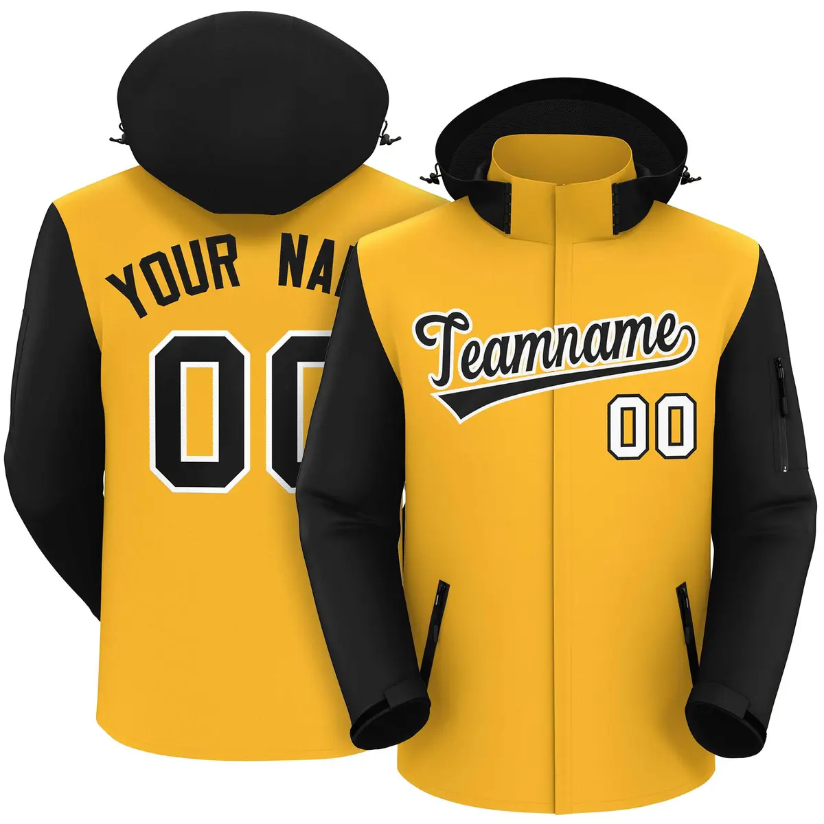Gold Black-White Raglan Sleeves Waterproof Jacket