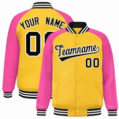 Gold Black-White Raglan Varsity Letterman Full-Snap Jacket