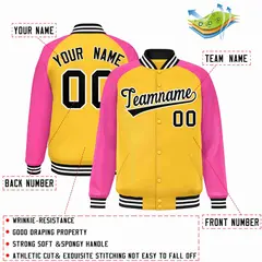 Gold Black-White Raglan Varsity Letterman Full-Snap Jacket 2