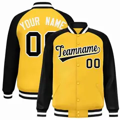 Gold Black-White Raglan Varsity Letterman Full-Snap Jacket 1