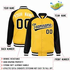 Gold Black-White Raglan Varsity Letterman Full-Snap Jacket 2