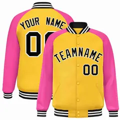 Gold Black-White Raglan Varsity Letterman Full-Snap Jacket