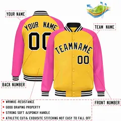Gold Black-White Raglan Varsity Letterman Full-Snap Jacket 2