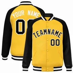 Gold Black-White Raglan Varsity Letterman Full-Snap Jacket 1