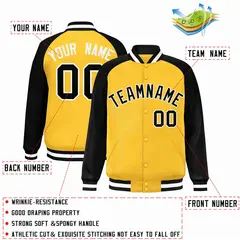 Gold Black-White Raglan Varsity Letterman Full-Snap Jacket 2
