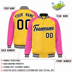 Gold Black-White Raglan Varsity Letterman Full-Snap Jacket 2