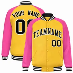 Gold Black-White Raglan Varsity Letterman Full-Snap Jacket