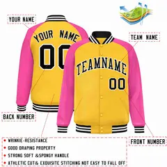 Gold Black-White Raglan Varsity Letterman Full-Snap Jacket 2