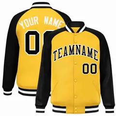 Gold Black-White Raglan Varsity Letterman Full-Snap Jacket 1