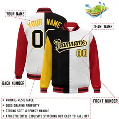 Gold Black White-Red Color Block Varsity Baseball Bomber Jacket 2