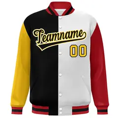 Gold Black White-Red Color Block Varsity Baseball Bomber Jacket 3
