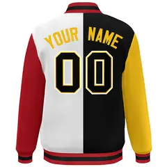 Gold Black White-Red Color Block Varsity Baseball Bomber Jacket 4