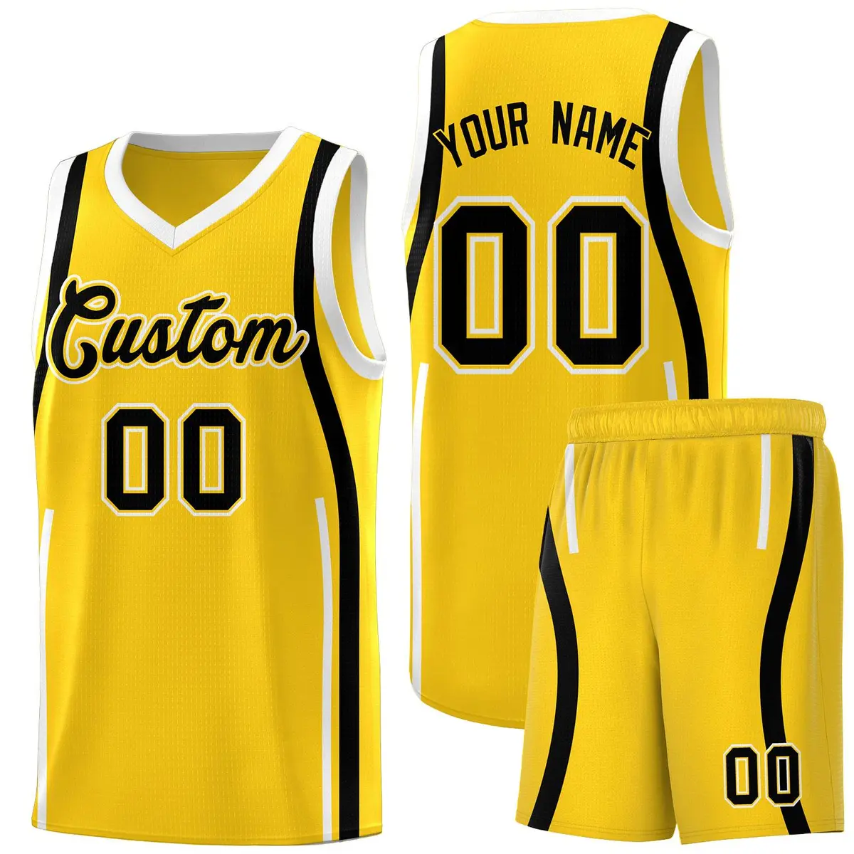 Gold Black-White Ribbon Pattern Basketball Kits