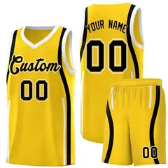 Gold Black-White Ribbon Pattern Basketball Kits 1