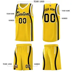 Gold Black-White Ribbon Pattern Basketball Kits 5