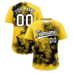 Gold Black White Skeleton Graffiti Baseball Jersey 1