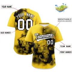 Gold Black White Skeleton Graffiti Baseball Jersey 2