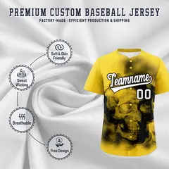 Gold Black White Skeleton Graffiti Baseball Jersey 4