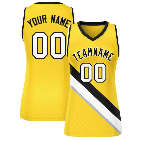 Gold Black-White Slash Mesh Basketball Jersey For Women