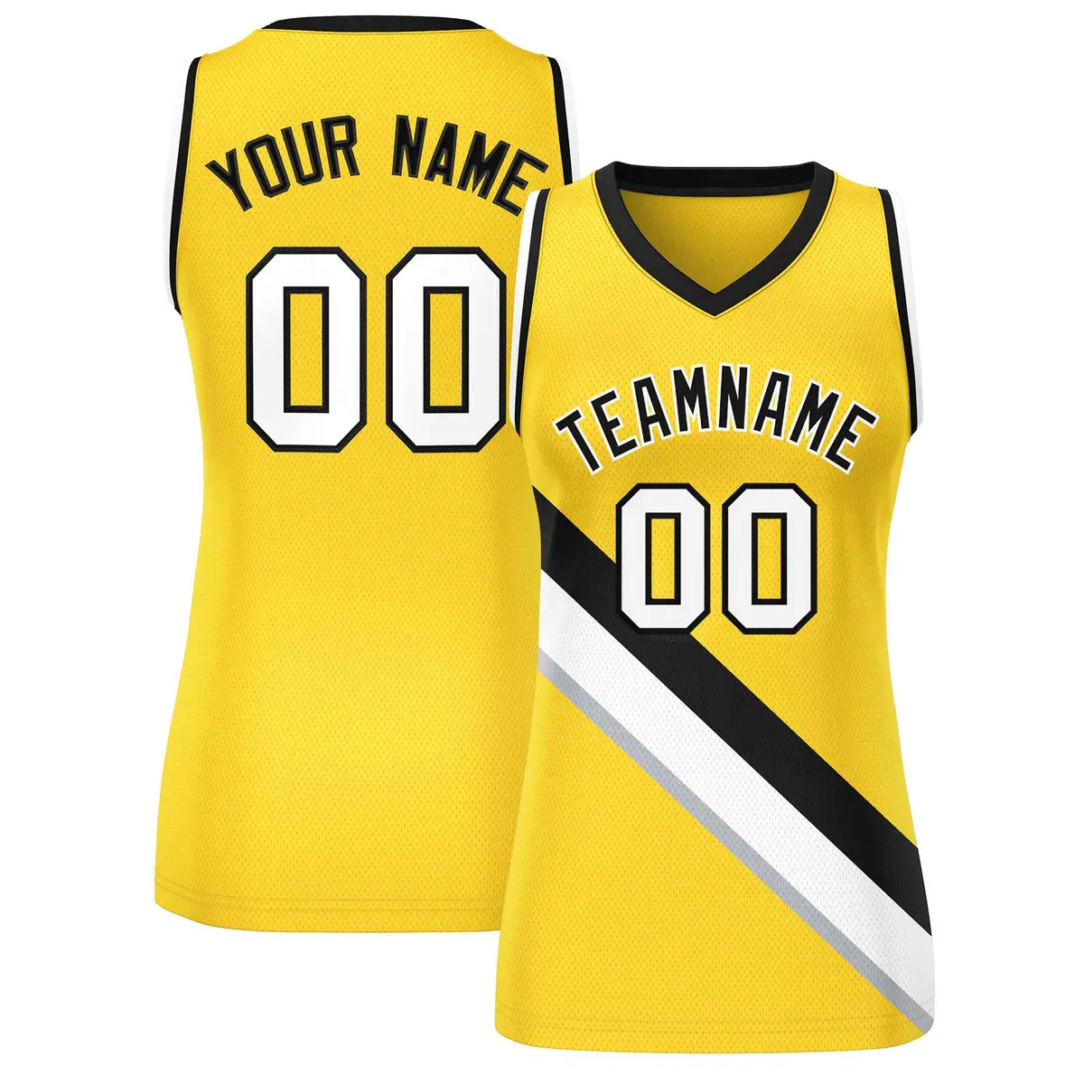 Gold Black-White Slash Mesh Basketball Jersey For Women