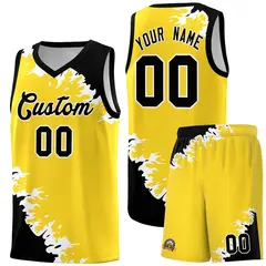 Gold Black-White Sparkle Print Basketball Kits 1