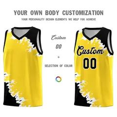 Gold Black-White Sparkle Print Basketball Kits 3