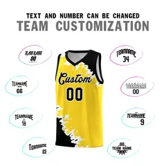 Gold Black-White Sparkle Print Basketball Kits 4