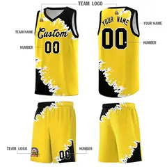 Gold Black-White Sparkle Print Basketball Kits 5