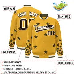 Gold Black-White Star Graffiti Varsity Full-Snap Bomber Jacket 2