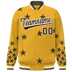 Gold Black-White Star Graffiti Varsity Full-Snap Bomber Jacket 3
