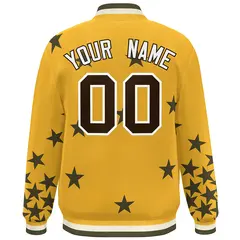 Gold Black-White Star Graffiti Varsity Full-Snap Bomber Jacket 4
