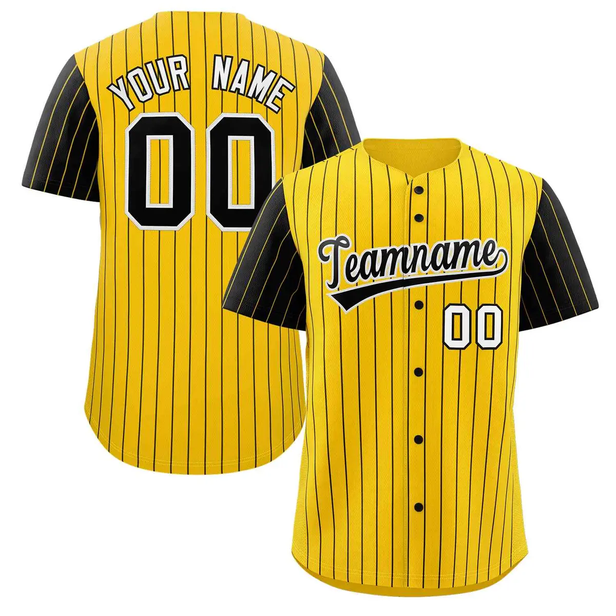 Gold Black-White Stripe Raglan Baseball Jersey