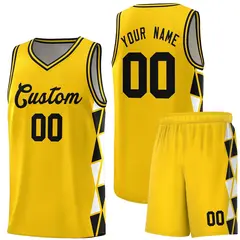 Gold Black-White Triangle Splicing Team Basketball Jersey 1