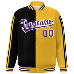 Gold Black-White Two Tone Color Block Varsity Baseball Bomber Jacket 3