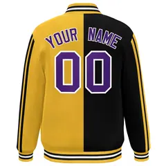 Gold Black-White Two Tone Color Block Varsity Baseball Bomber Jacket 4