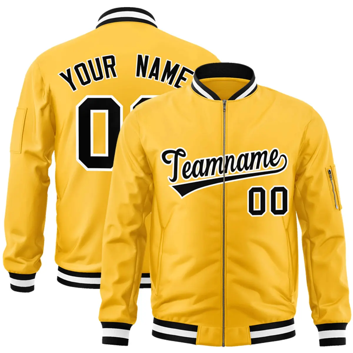 Gold Black-White Varsity Full-Zip Letterman Bomber Jacket
