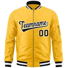 Gold Black-White Varsity Full-Zip Letterman Bomber Jacket 3