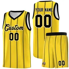 Gold Black White Vertical Stripes Basketball Jersey Set