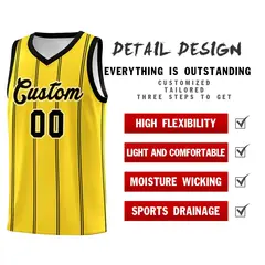 Gold Black White Vertical Stripes Basketball Jersey Set 2