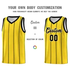 Gold Black White Vertical Stripes Basketball Jersey Set 3