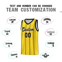 Gold Black White Vertical Stripes Basketball Jersey Set 4