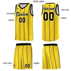 Gold Black White Vertical Stripes Basketball Jersey Set 5